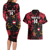 Custom Austria Football Couples Matching Long Sleeve Bodycon Dress and Hawaiian Shirt 2026 Das Team Black Eagle - Wonder Print Shop