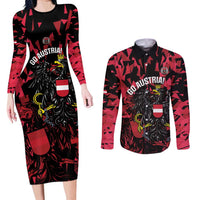 Custom Austria Football Couples Matching Long Sleeve Bodycon Dress and Long Sleeve Button Shirt 2026 Das Team Black Eagle - Wonder Print Shop