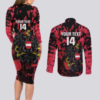 Custom Austria Football Couples Matching Long Sleeve Bodycon Dress and Long Sleeve Button Shirt 2026 Das Team Black Eagle - Wonder Print Shop