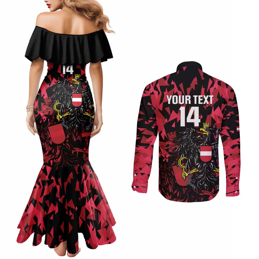 Custom Austria Football Couples Matching Mermaid Dress and Long Sleeve Button Shirt 2026 Das Team Black Eagle - Wonder Print Shop