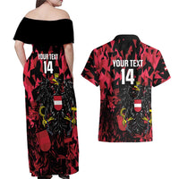 Custom Austria Football Couples Matching Off Shoulder Maxi Dress and Hawaiian Shirt 2026 Das Team Black Eagle - Wonder Print Shop