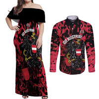 Custom Austria Football Couples Matching Off Shoulder Maxi Dress and Long Sleeve Button Shirt 2026 Das Team Black Eagle - Wonder Print Shop