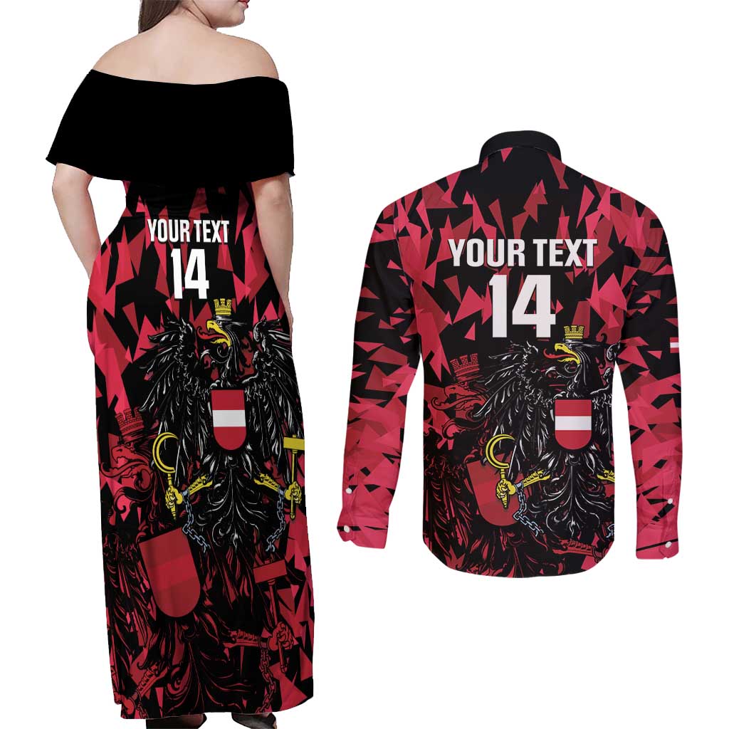 Custom Austria Football Couples Matching Off Shoulder Maxi Dress and Long Sleeve Button Shirt 2026 Das Team Black Eagle - Wonder Print Shop