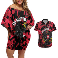 Custom Austria Football Couples Matching Off Shoulder Short Dress and Hawaiian Shirt 2026 Das Team Black Eagle - Wonder Print Shop