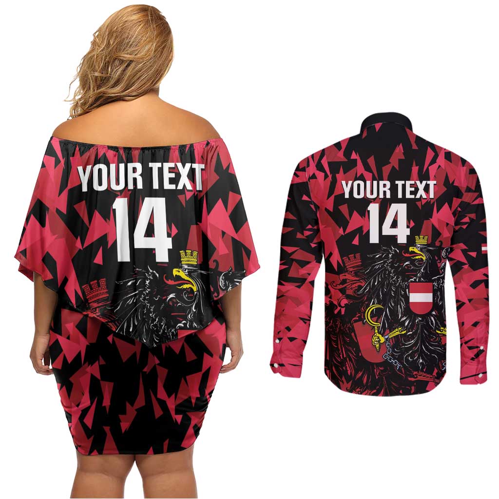 Custom Austria Football Couples Matching Off Shoulder Short Dress and Long Sleeve Button Shirt 2026 Das Team Black Eagle - Wonder Print Shop
