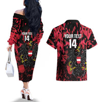 Custom Austria Football Couples Matching Off The Shoulder Long Sleeve Dress and Hawaiian Shirt 2026 Das Team Black Eagle - Wonder Print Shop