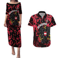 Custom Austria Football Couples Matching Puletasi and Hawaiian Shirt 2026 Das Team Black Eagle - Wonder Print Shop
