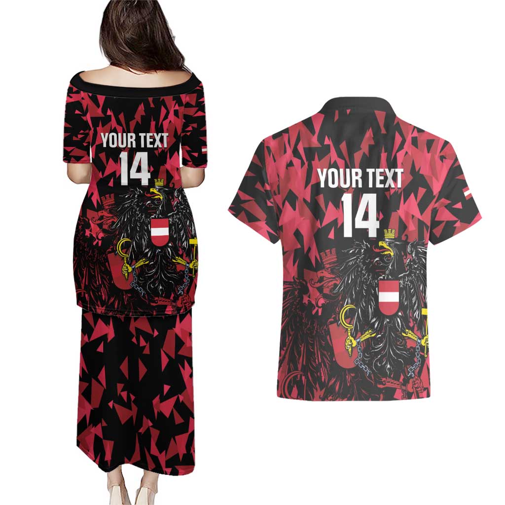 Custom Austria Football Couples Matching Puletasi and Hawaiian Shirt 2026 Das Team Black Eagle - Wonder Print Shop