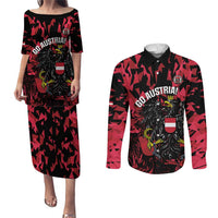 Custom Austria Football Couples Matching Puletasi and Long Sleeve Button Shirt 2026 Das Team Black Eagle - Wonder Print Shop