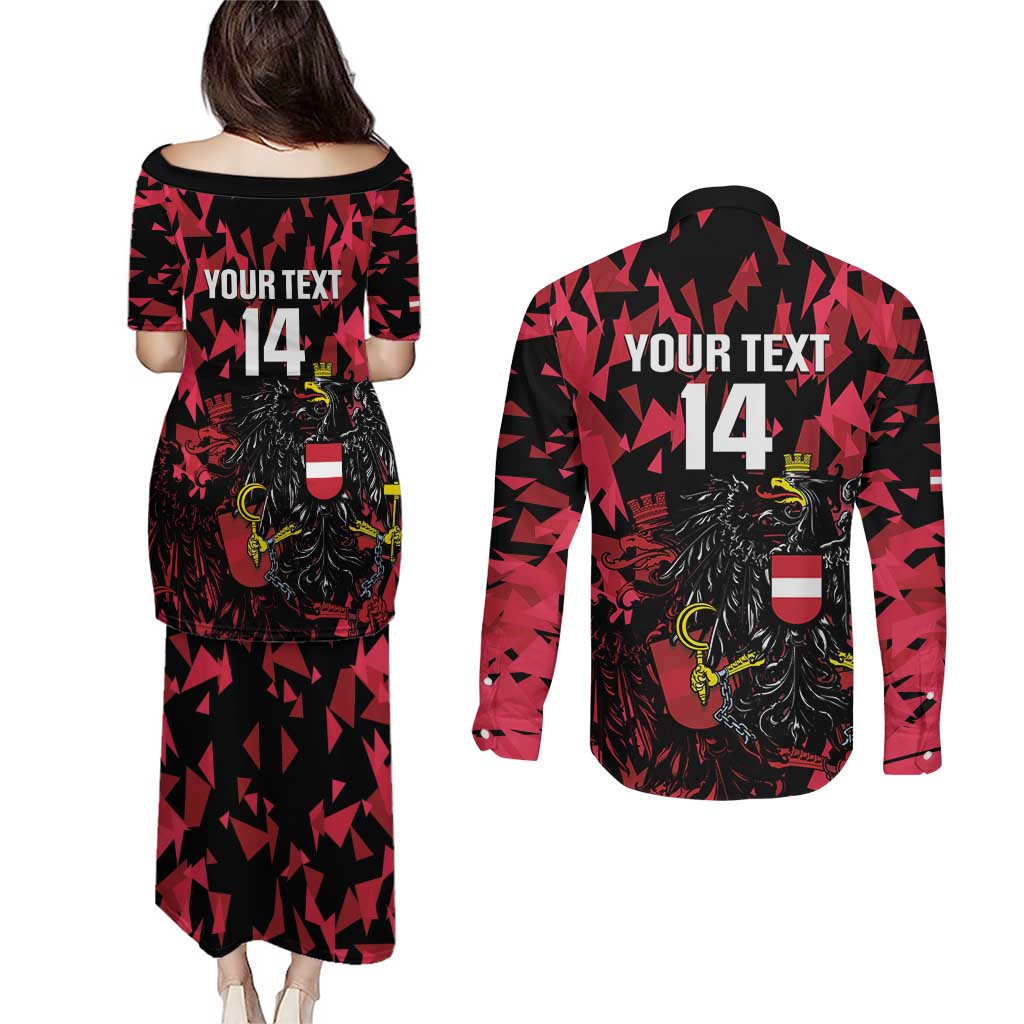 Custom Austria Football Couples Matching Puletasi and Long Sleeve Button Shirt 2026 Das Team Black Eagle - Wonder Print Shop