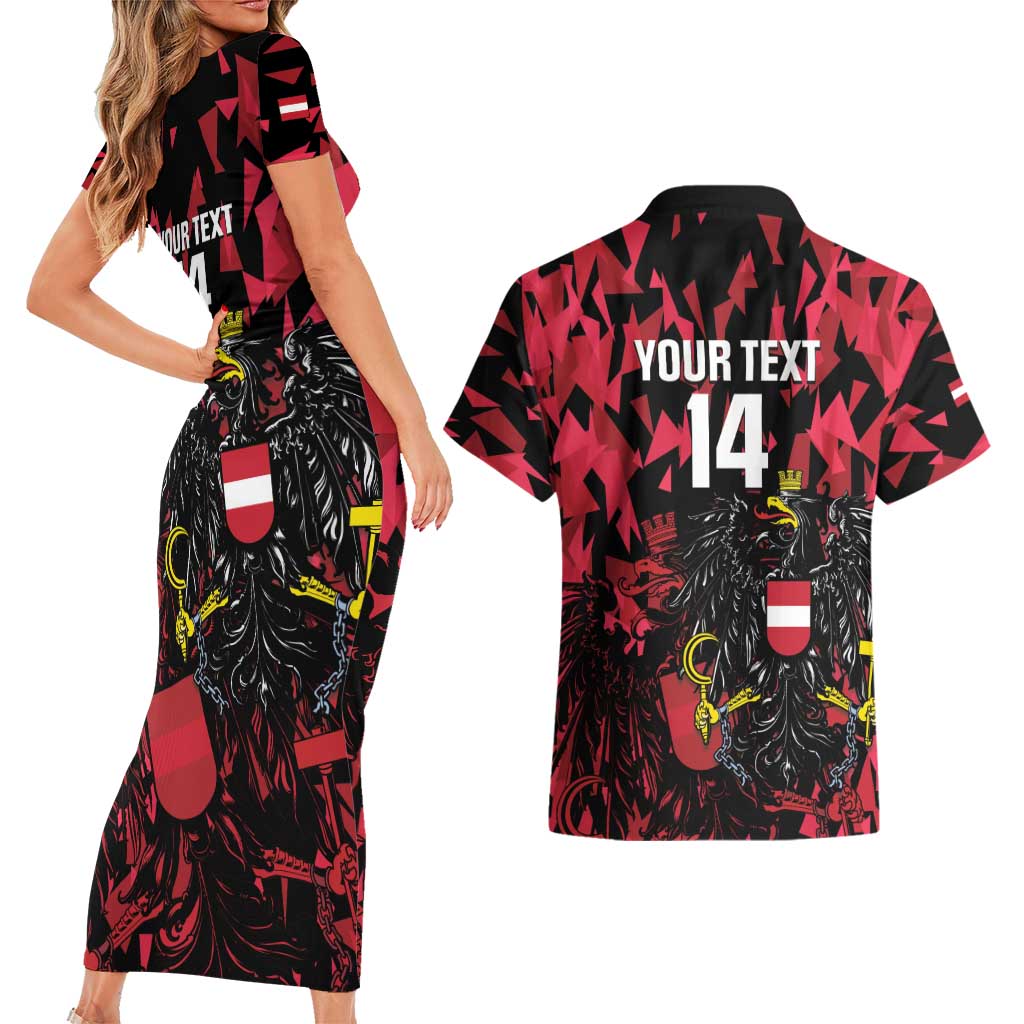 Custom Austria Football Couples Matching Short Sleeve Bodycon Dress and Hawaiian Shirt 2026 Das Team Black Eagle - Wonder Print Shop