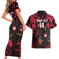 Custom Austria Football Couples Matching Short Sleeve Bodycon Dress and Hawaiian Shirt 2026 Das Team Black Eagle - Wonder Print Shop