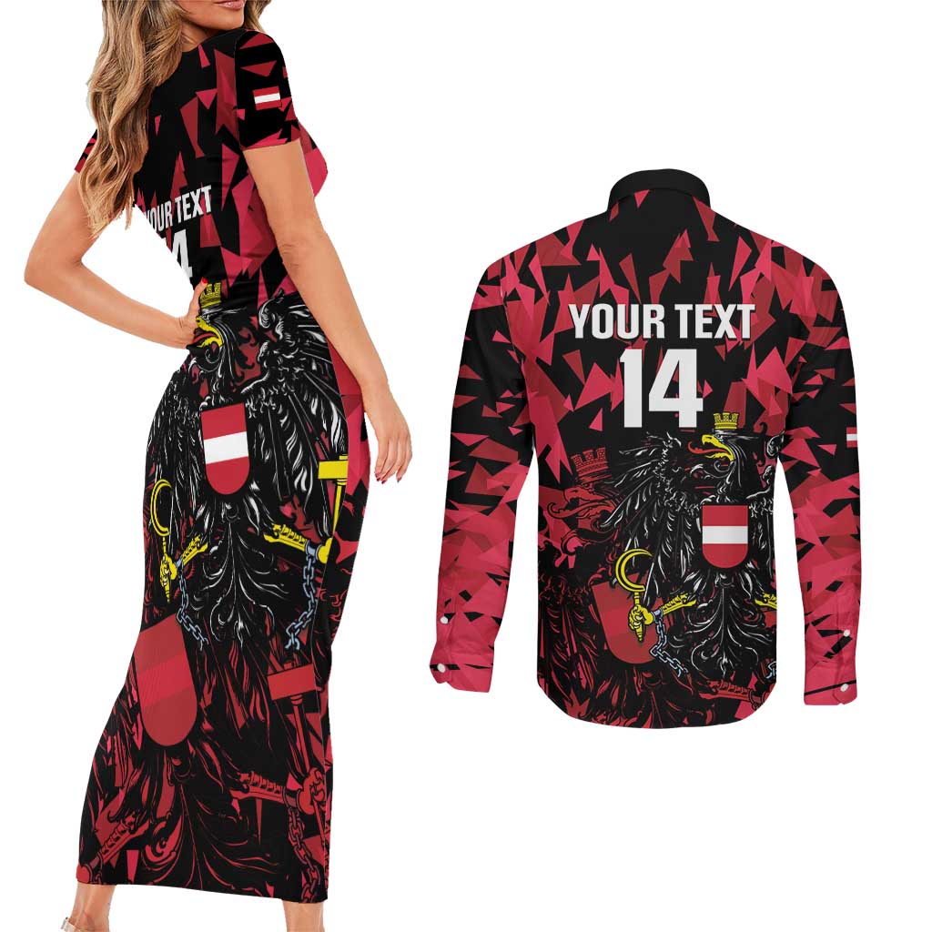 Custom Austria Football Couples Matching Short Sleeve Bodycon Dress and Long Sleeve Button Shirt 2026 Das Team Black Eagle - Wonder Print Shop