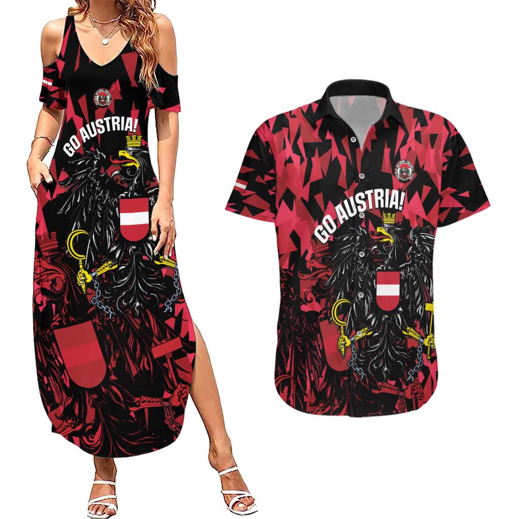 Custom Austria Football Couples Matching Summer Maxi Dress and Hawaiian Shirt 2026 Das Team Black Eagle - Wonder Print Shop