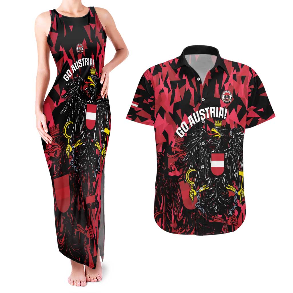 Custom Austria Football Couples Matching Tank Maxi Dress and Hawaiian Shirt 2026 Das Team Black Eagle - Wonder Print Shop