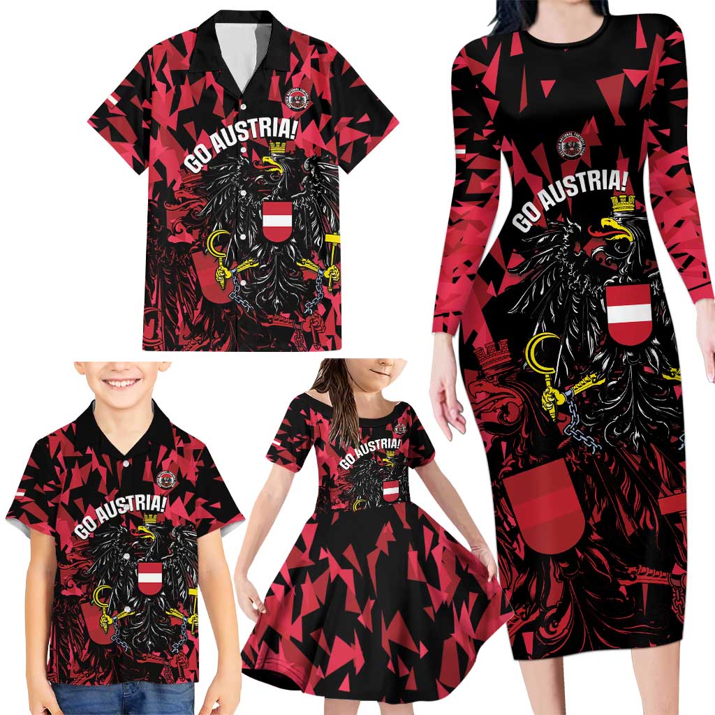 Custom Austria Football Family Matching Long Sleeve Bodycon Dress and Hawaiian Shirt 2026 Das Team Black Eagle - Wonder Print Shop