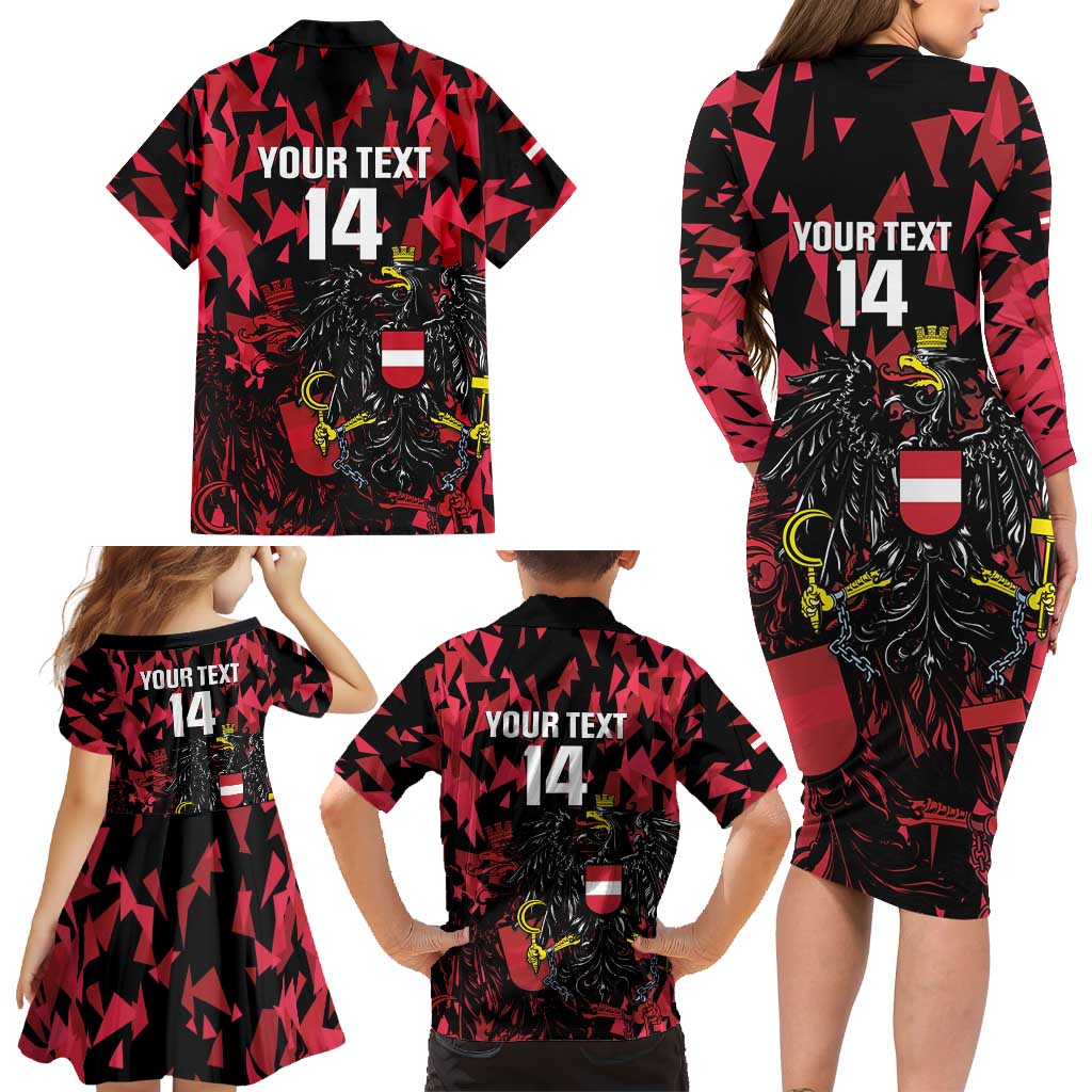 Custom Austria Football Family Matching Long Sleeve Bodycon Dress and Hawaiian Shirt 2026 Das Team Black Eagle - Wonder Print Shop