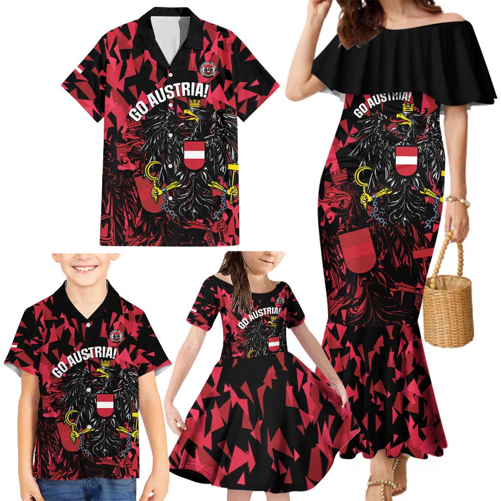 Custom Austria Football Family Matching Mermaid Dress and Hawaiian Shirt 2026 Das Team Black Eagle - Wonder Print Shop