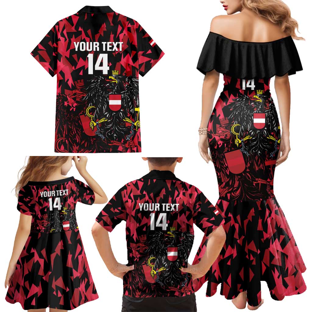 Custom Austria Football Family Matching Mermaid Dress and Hawaiian Shirt 2026 Das Team Black Eagle - Wonder Print Shop
