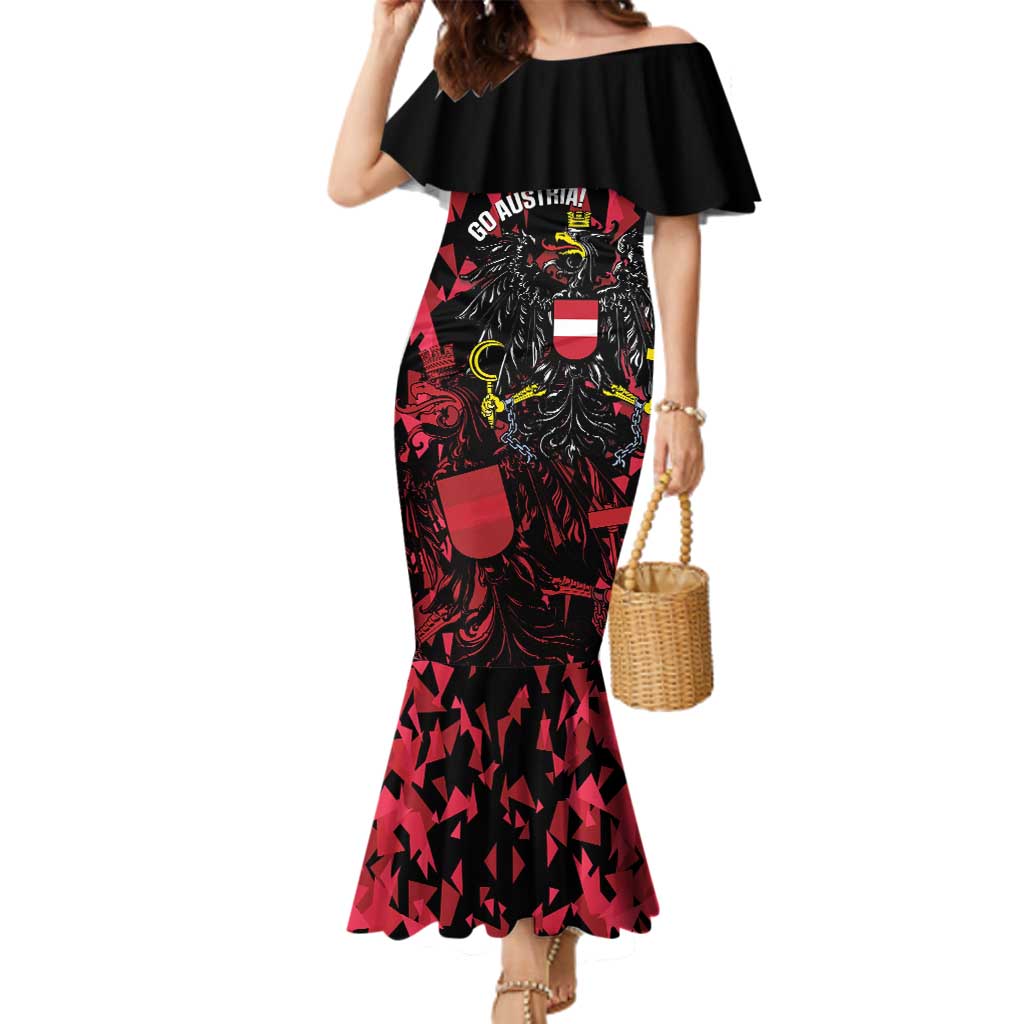 Custom Austria Football Family Matching Mermaid Dress and Hawaiian Shirt 2026 Das Team Black Eagle - Wonder Print Shop