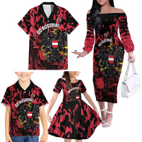 Custom Austria Football Family Matching Off The Shoulder Long Sleeve Dress and Hawaiian Shirt 2026 Das Team Black Eagle - Wonder Print Shop