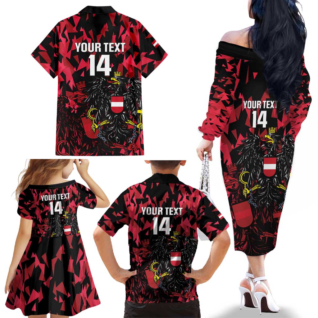 Custom Austria Football Family Matching Off The Shoulder Long Sleeve Dress and Hawaiian Shirt 2026 Das Team Black Eagle - Wonder Print Shop