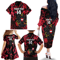 Custom Austria Football Family Matching Off The Shoulder Long Sleeve Dress and Hawaiian Shirt 2026 Das Team Black Eagle - Wonder Print Shop