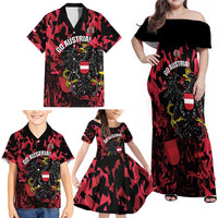 Custom Austria Football Family Matching Off Shoulder Maxi Dress and Hawaiian Shirt 2026 Das Team Black Eagle - Wonder Print Shop