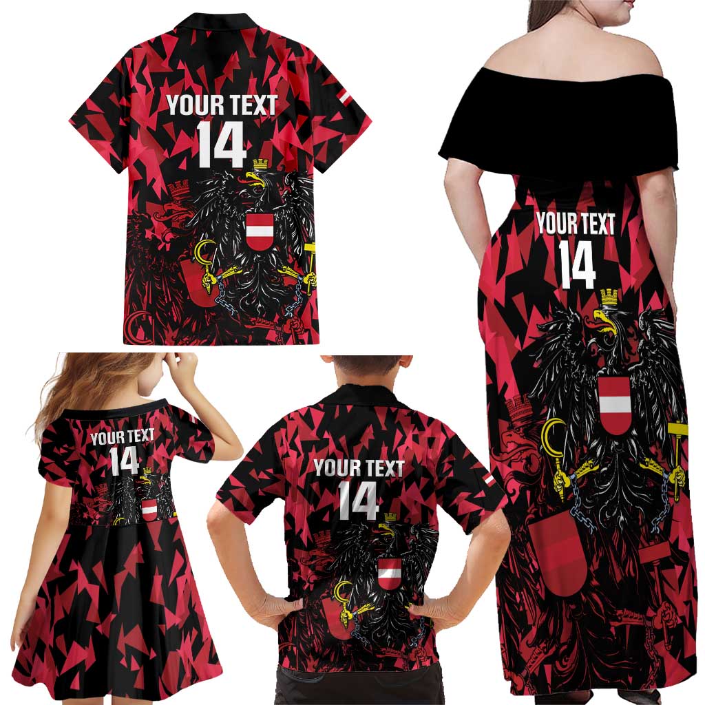 Custom Austria Football Family Matching Off Shoulder Maxi Dress and Hawaiian Shirt 2026 Das Team Black Eagle - Wonder Print Shop