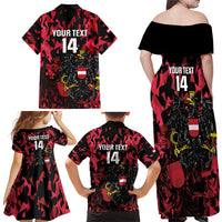Custom Austria Football Family Matching Off Shoulder Maxi Dress and Hawaiian Shirt 2026 Das Team Black Eagle - Wonder Print Shop
