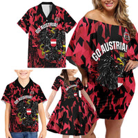 Custom Austria Football Family Matching Off Shoulder Short Dress and Hawaiian Shirt 2026 Das Team Black Eagle - Wonder Print Shop