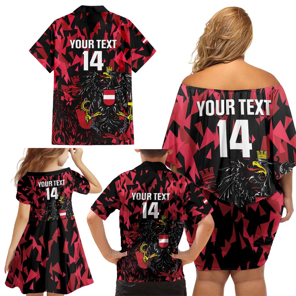 Custom Austria Football Family Matching Off Shoulder Short Dress and Hawaiian Shirt 2026 Das Team Black Eagle - Wonder Print Shop