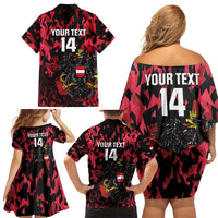 Custom Austria Football Family Matching Off Shoulder Short Dress and Hawaiian Shirt 2026 Das Team Black Eagle - Wonder Print Shop
