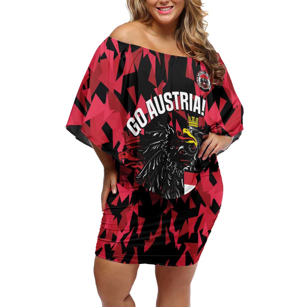 Custom Austria Football Family Matching Off Shoulder Short Dress and Hawaiian Shirt 2026 Das Team Black Eagle - Wonder Print Shop