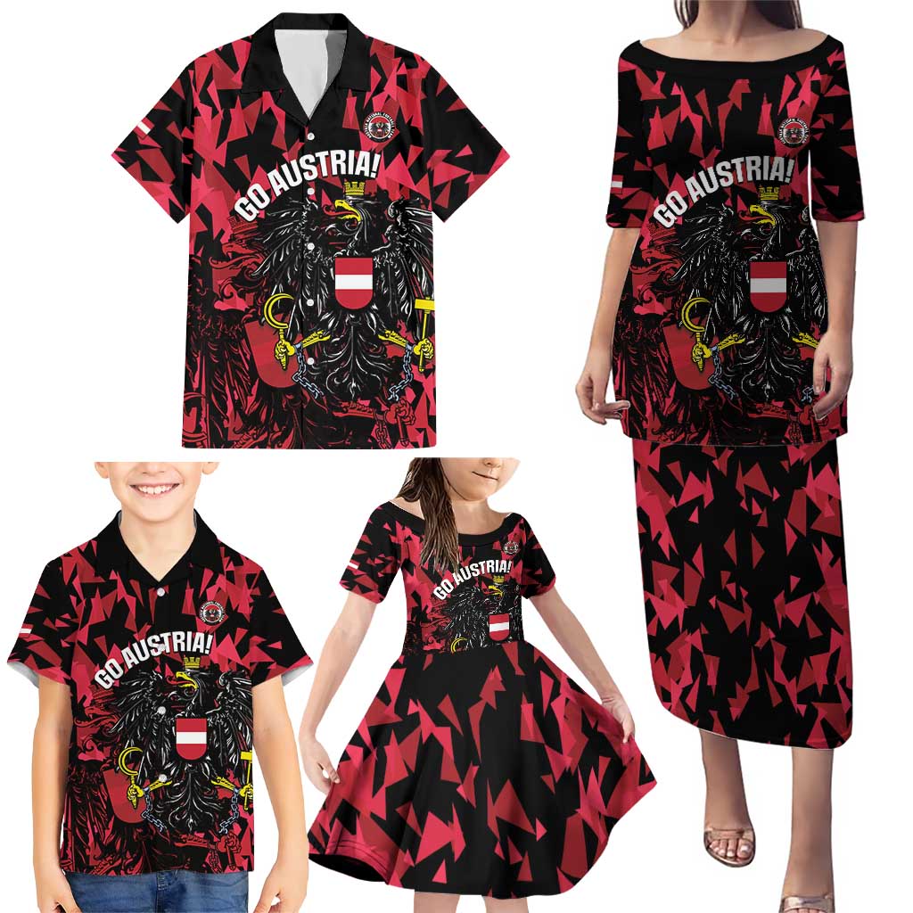 Custom Austria Football Family Matching Puletasi and Hawaiian Shirt 2026 Das Team Black Eagle - Wonder Print Shop