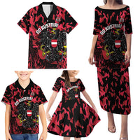 Custom Austria Football Family Matching Puletasi and Hawaiian Shirt 2026 Das Team Black Eagle - Wonder Print Shop