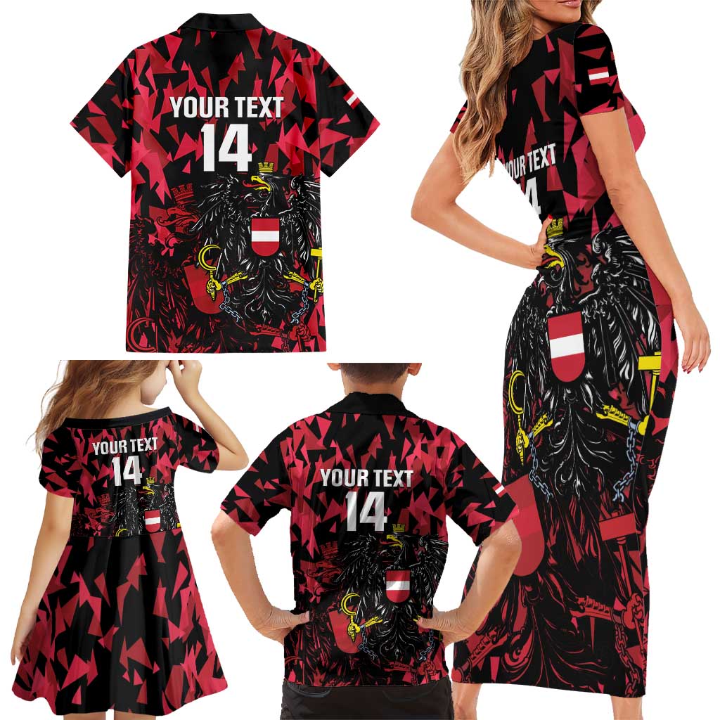 Custom Austria Football Family Matching Short Sleeve Bodycon Dress and Hawaiian Shirt 2026 Das Team Black Eagle - Wonder Print Shop
