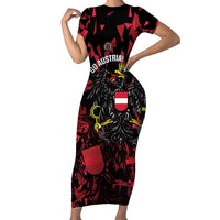 Custom Austria Football Family Matching Short Sleeve Bodycon Dress and Hawaiian Shirt 2026 Das Team Black Eagle - Wonder Print Shop