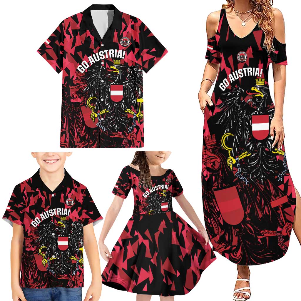 Custom Austria Football Family Matching Summer Maxi Dress and Hawaiian Shirt 2026 Das Team Black Eagle - Wonder Print Shop