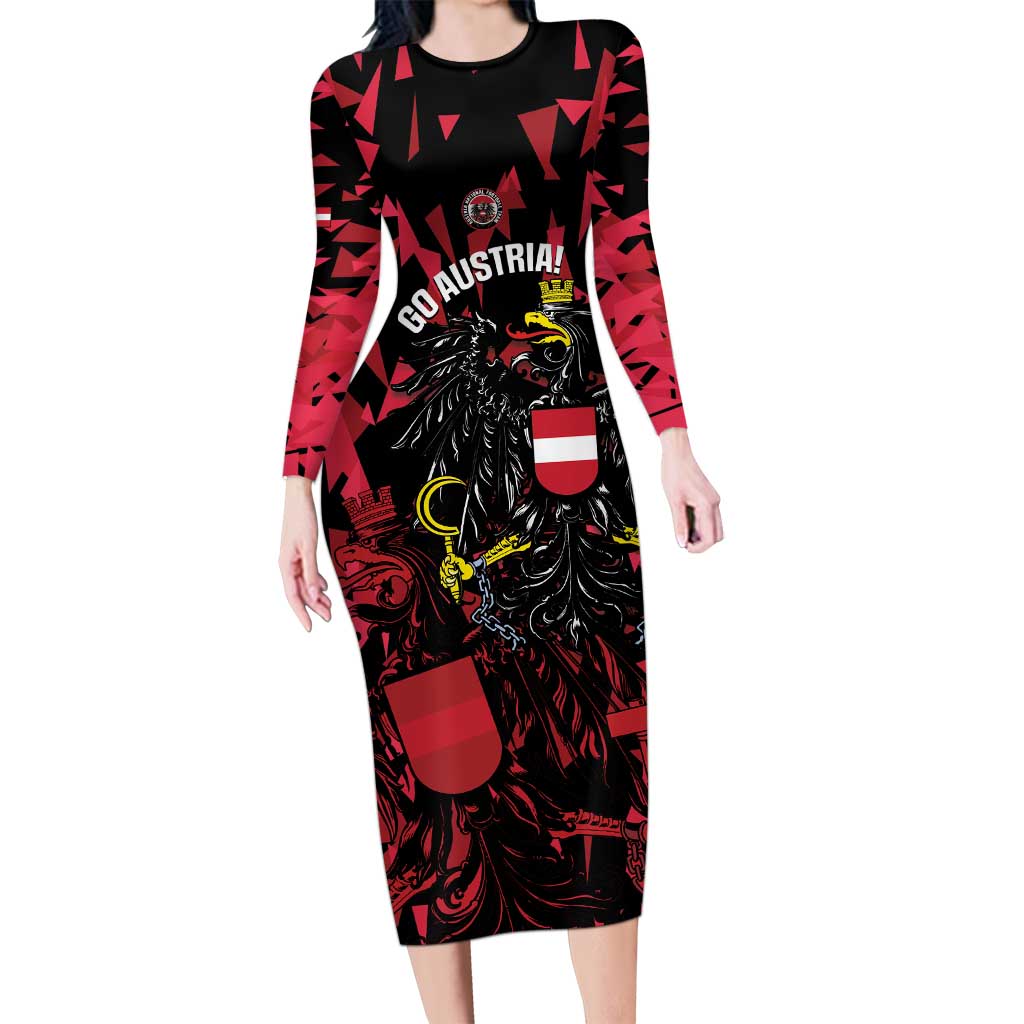 Custom Austria Football Long Sleeve Bodycon Dress 2026 Das Team Black Eagle - Wonder Print Shop