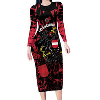 Custom Austria Football Long Sleeve Bodycon Dress 2026 Das Team Black Eagle - Wonder Print Shop