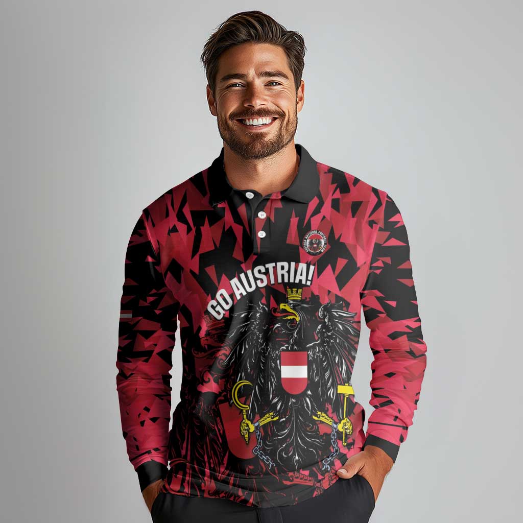 Custom Austria Football Long Sleeve Polo Shirt 2026 Das Team Black Eagle - Wonder Print Shop