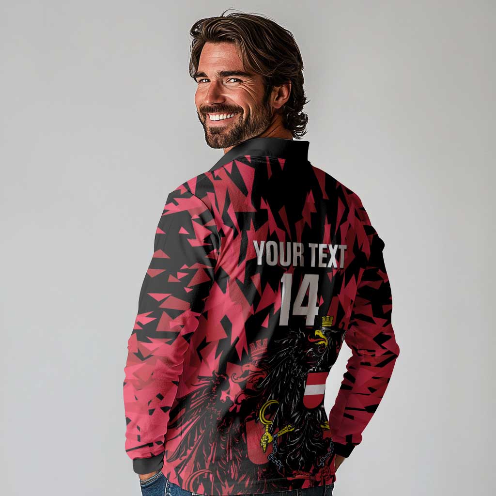 Custom Austria Football Long Sleeve Polo Shirt 2026 Das Team Black Eagle - Wonder Print Shop