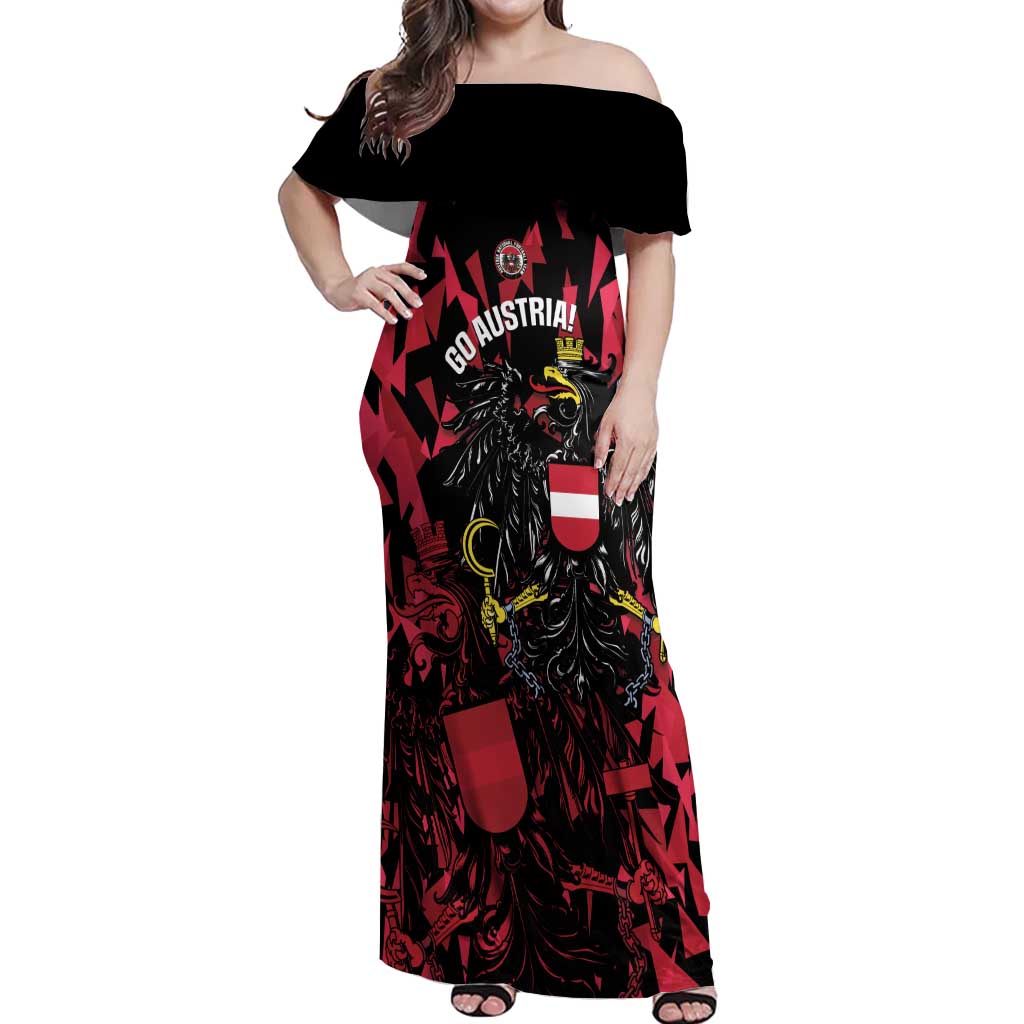 Custom Austria Football Off Shoulder Maxi Dress 2026 Das Team Black Eagle - Wonder Print Shop