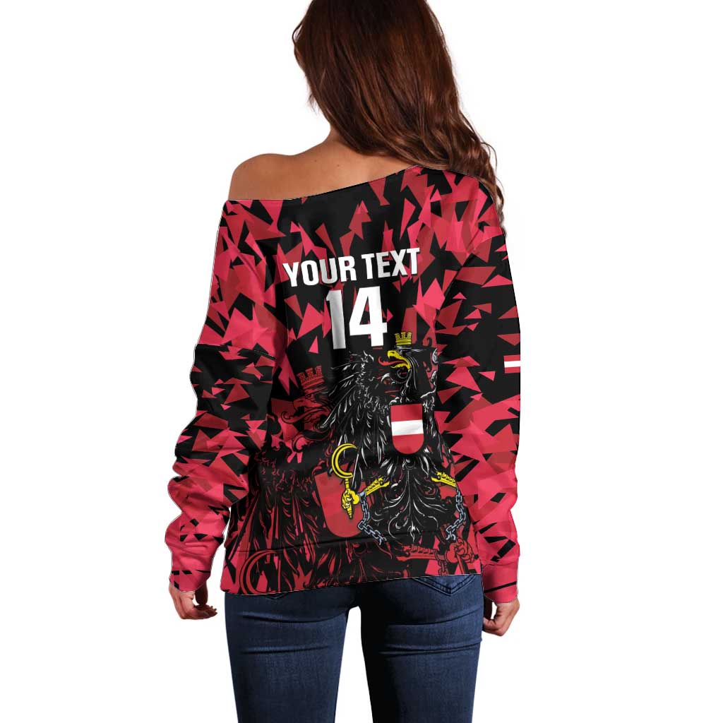 Custom Austria Football Off Shoulder Sweater 2026 Das Team Black Eagle - Wonder Print Shop