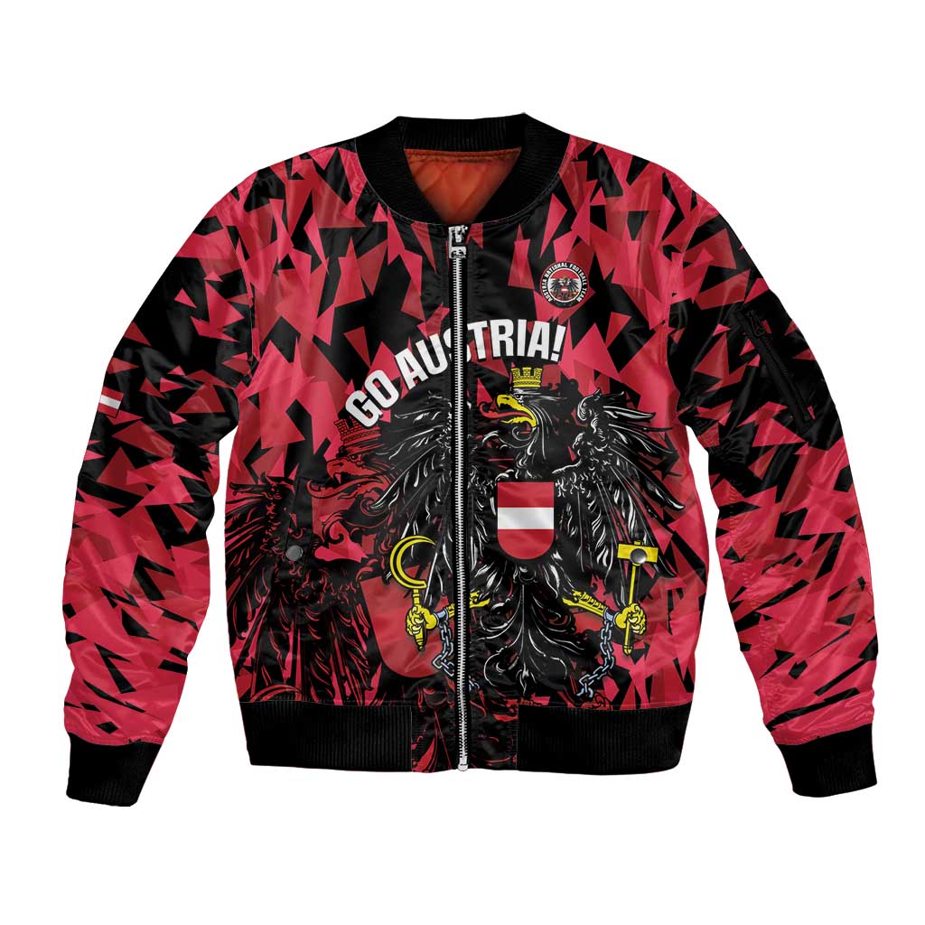 Custom Austria Football Sleeve Zip Bomber Jacket 2026 Das Team Black Eagle - Wonder Print Shop