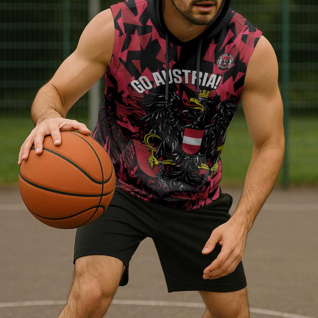 Custom Austria Football Sleeveless Hoodie 2026 Das Team Black Eagle - Wonder Print Shop