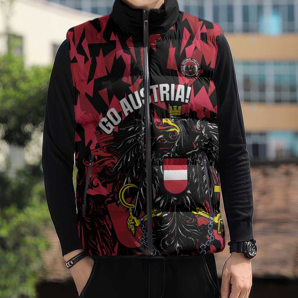 Custom Austria Football Sleeveless Puffer Jacket 2026 Das Team Black Eagle - Wonder Print Shop