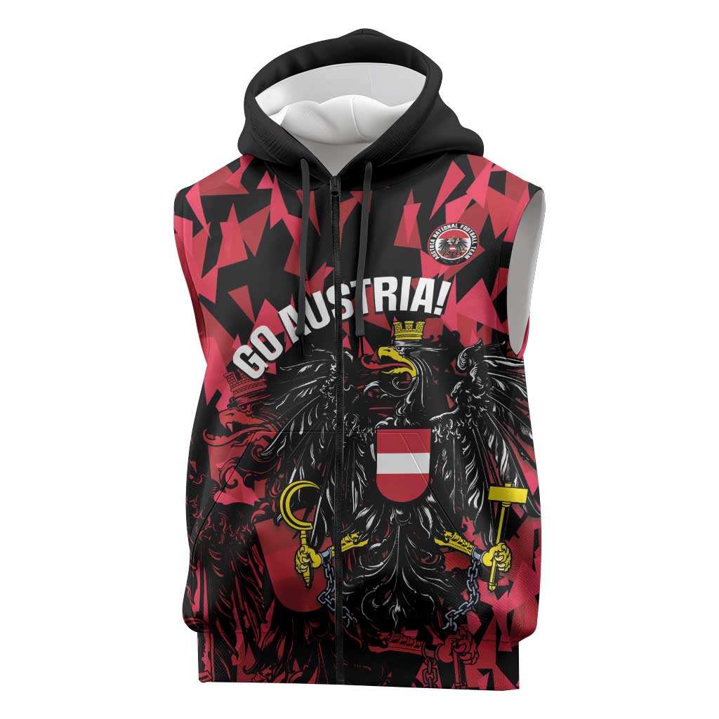 Custom Austria Football Sleeveless Zip Hoodie 2026 Das Team Black Eagle - Wonder Print Shop