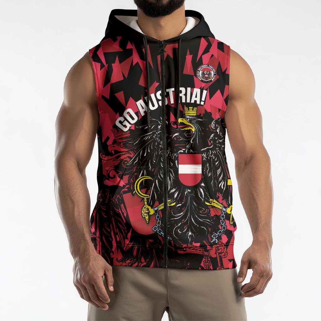 Custom Austria Football Sleeveless Zip Hoodie 2026 Das Team Black Eagle - Wonder Print Shop